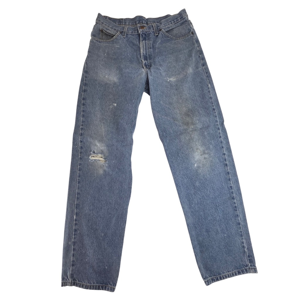 Vintage Brittania Mens Relaxed‎ Fit Jeans Blue Denim Distressed Paint 34x32